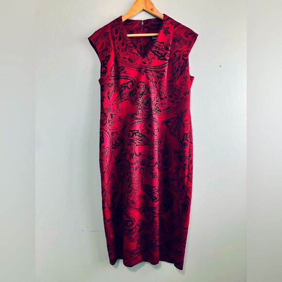 SL Fashions Red and Black Shift Dress with Velvet Texture Women Plus Size 14 - Picture 1 of 7
